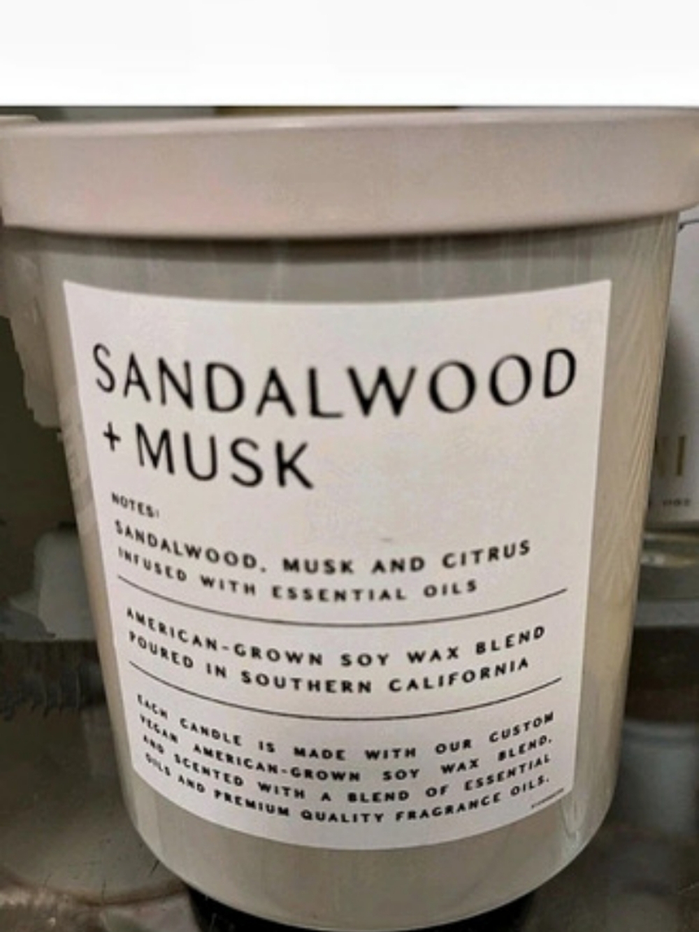 Leoben Company Sandalwood & Musk Soy Scented Candle Soy Candle White & Beige